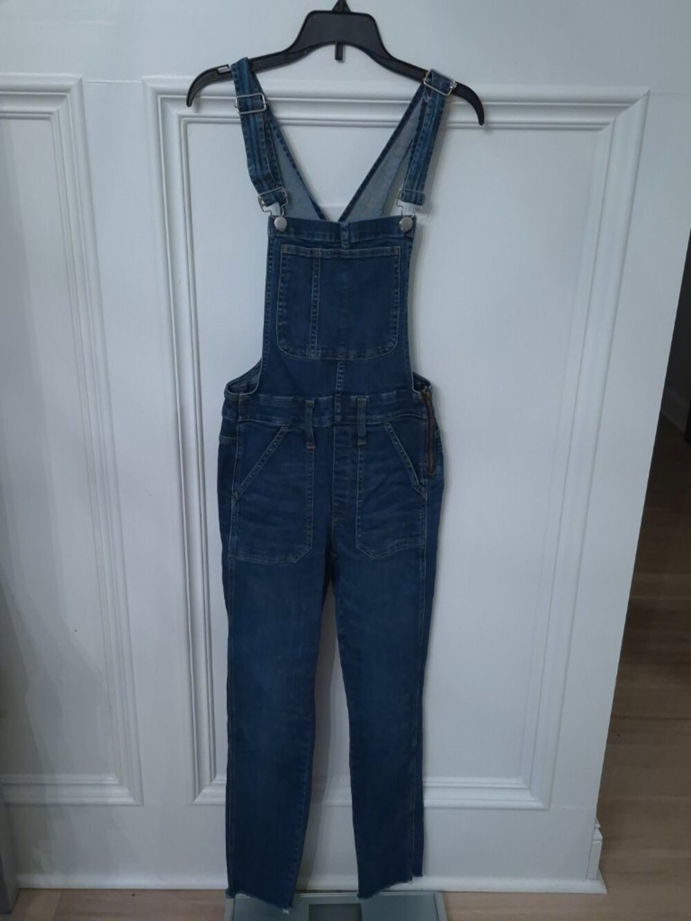 Madewell Skinny Overalls Womens XS Dark Wash Frayed Hem Eco Denim Jumpsuit